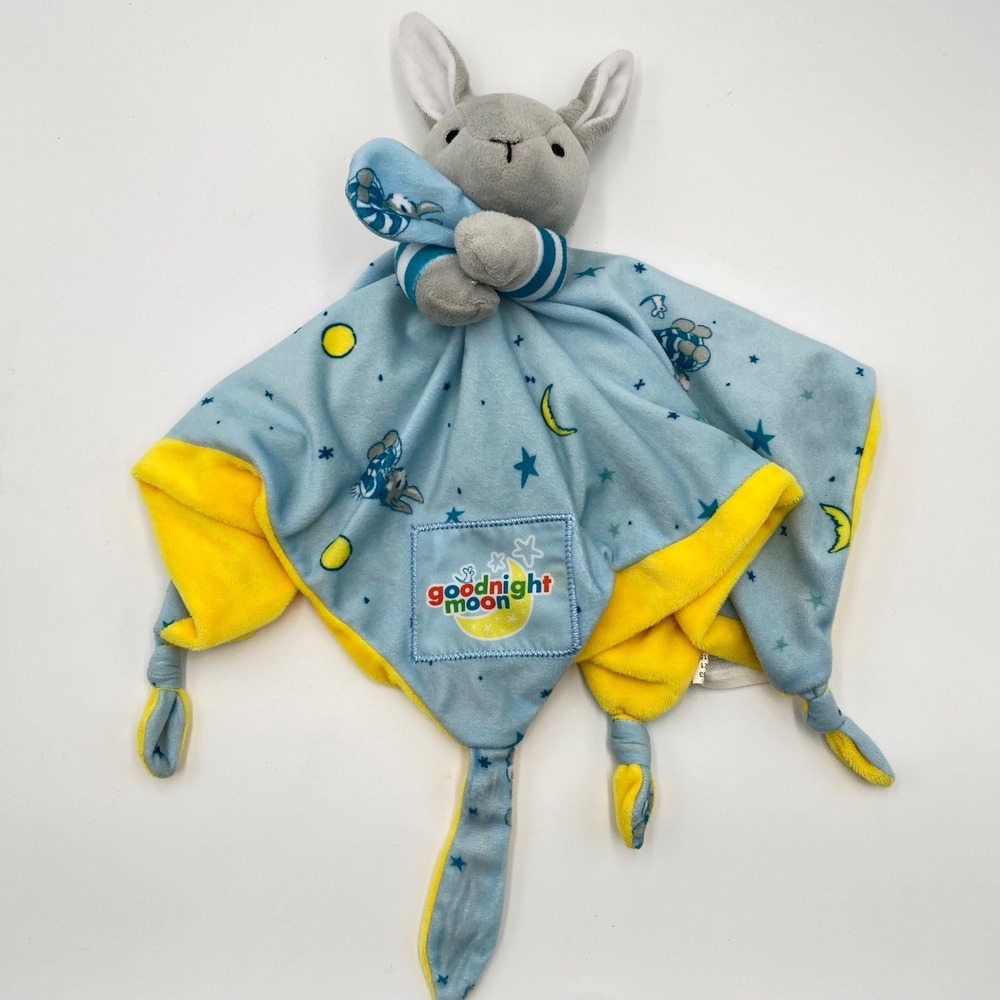 Goodnight Moon Bunny Plush 15" Security Blanket Lovey Yellow Blue Stars Moon